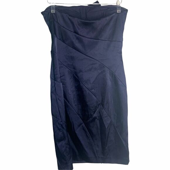 Adrianna Papell Strapless Dress 10 Navy Blue Drape - Picture 3 of 4